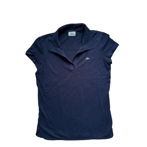LACOSTE Pique Knit Black Iconic Croc Logo Collared Polo Top Medium Preppy Y2K - Picture 1 of 3